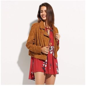 NWOT Motocyle Faux Suede Leather jacket In tan